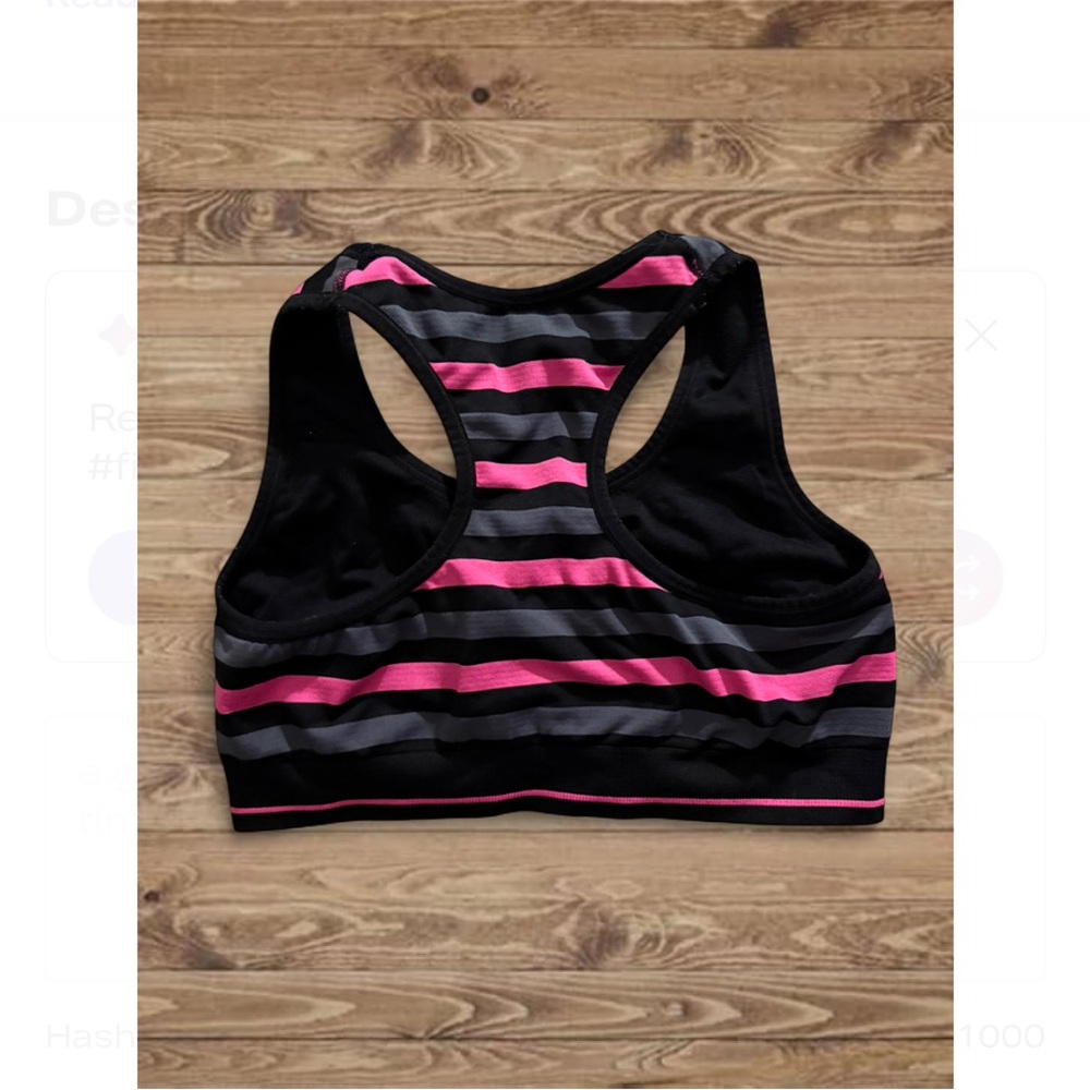 RBX Black and Pink Striped Sports Bra - Picture 2 of 2